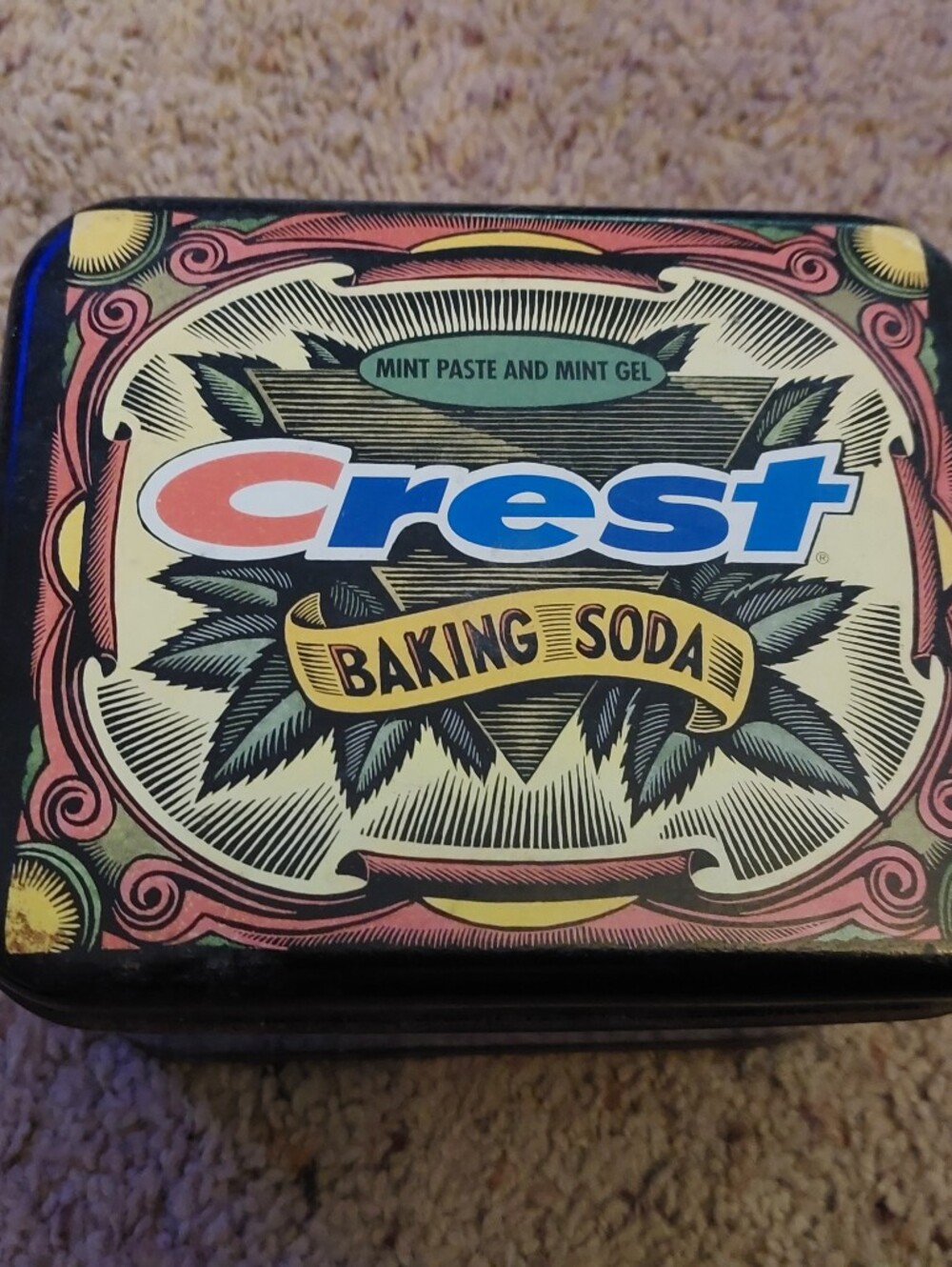 Crest Vintage-Style Baking Soda Tin in Cream, Blue and Pink